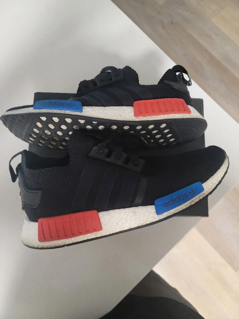 2017 Adidas NMD R1 Primeknit PK OG Core Black Red Blue Size 11. 5 Men's S79168